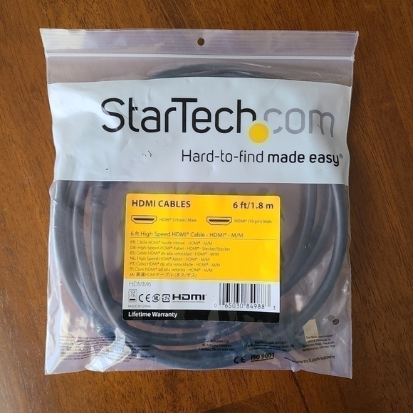 StarTech HDMI Cable HDMM6 HDMI to HDMI / Male to Male / 6 Feet/1.8 Meter New - Picture 1 of 5